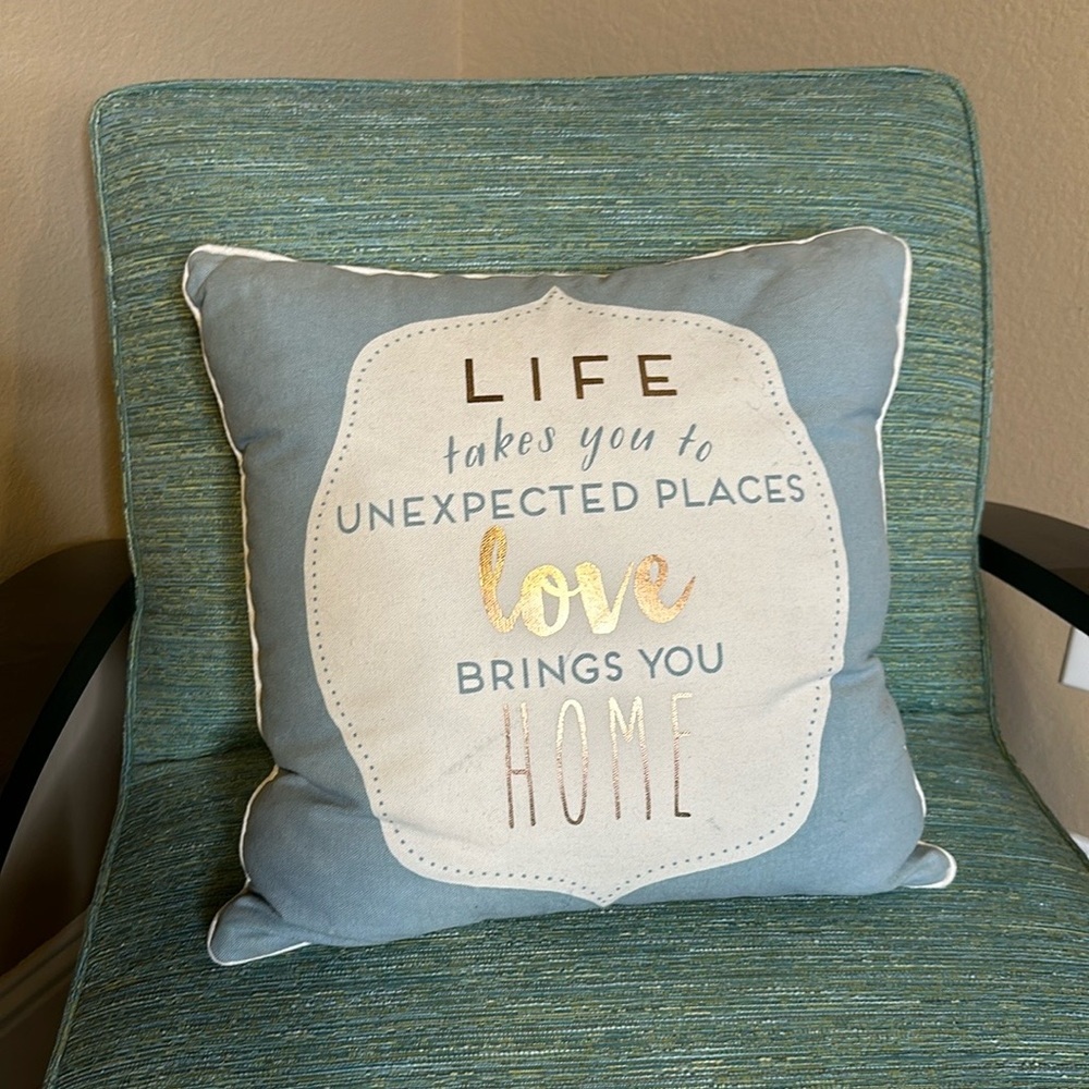 Decorative accent pillow colors blue tan white and‎ gold